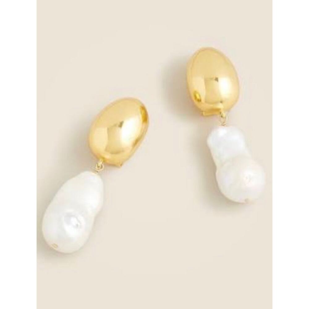 J Crew Freshwater Pearl Drop Earring Gold White BO957 Beach Preppy Jewelry - Picture 9 of 9